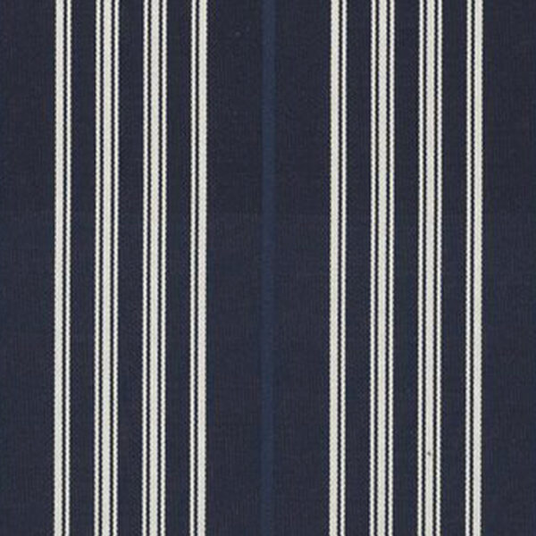 Ashford Marine Ticking fabric swatch in navy and ivory pinstripes, linen-rich blend