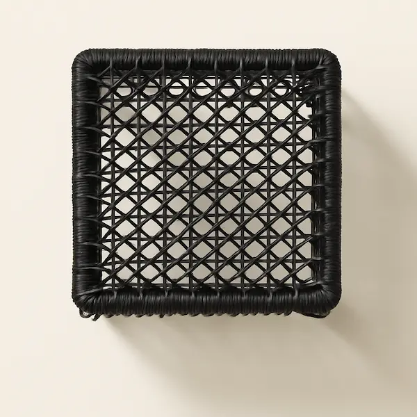 Blackburn Handwoven Rattan Side Table, top view highlighting woven pattern.