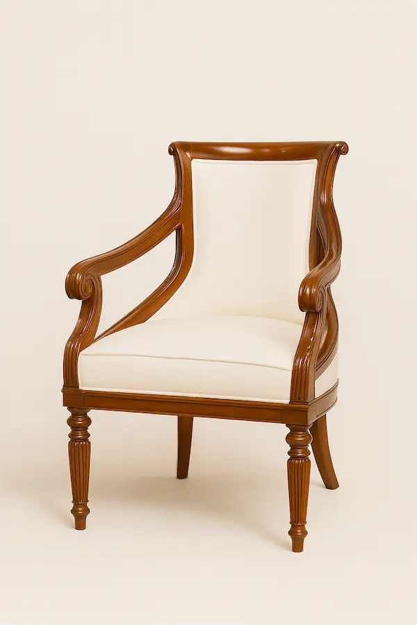 Belgrave Regency Armchair – Front View Belgrave Regency Armchair front view in solid mahogany with upholstered seat
