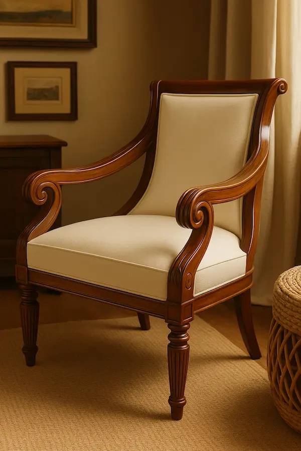 Belgrave Regency Armchair – Styled Interior Setting Belgrave Regency Armchair styled in a traditional living room interior