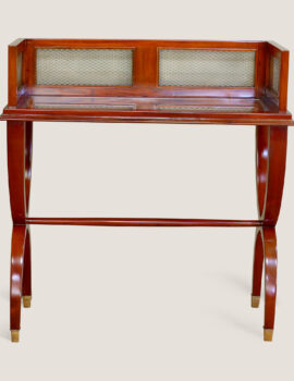 MAHOGANY & BRASS STANDING COCKTAIL TABLE