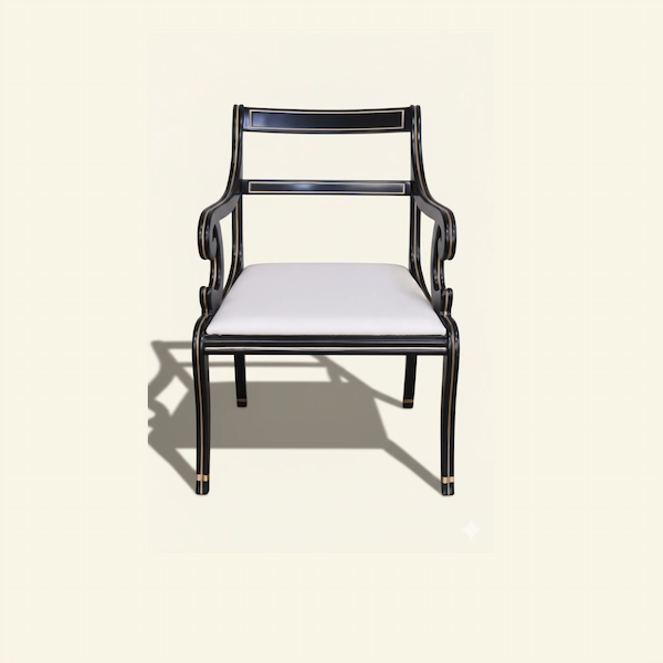 Front View of Regency Ebony Gold Mahogany Armchair Regency Ebony Gold Armchair – Front View with Ivory Upholstered Seat