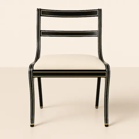Regency Ebony Gold Side Chair – Front View, Solid Mahogany with Upholstered Seat