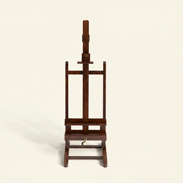 Savile Adjustable Mahogany Easel – Front Profile Front profile of Savile Adjustable Mahogany Easel with brass crank detail