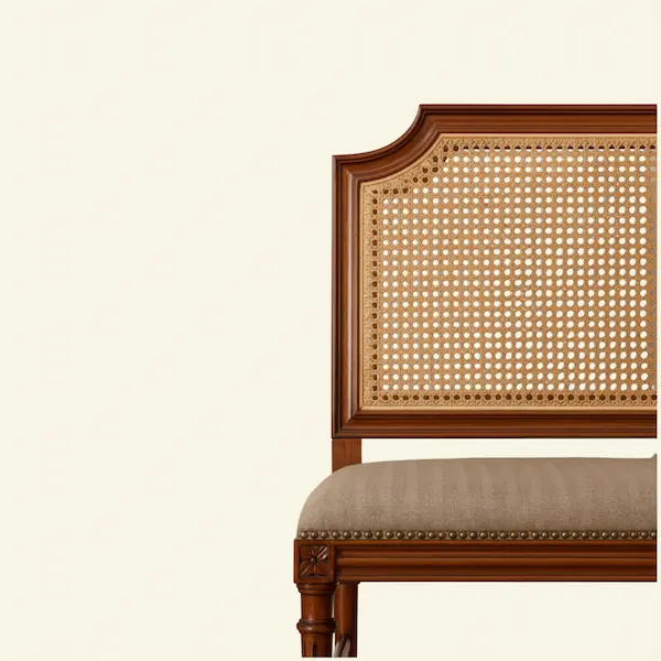 The Versailles Cane Settee – Cane Back Detail Close-up of Versailles Cane Settee caned back with mahogany frame