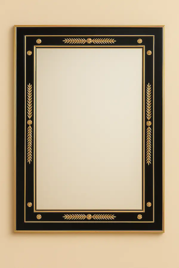 Black and gold Windsor Regency Mirror with gold leaf laurel detailing