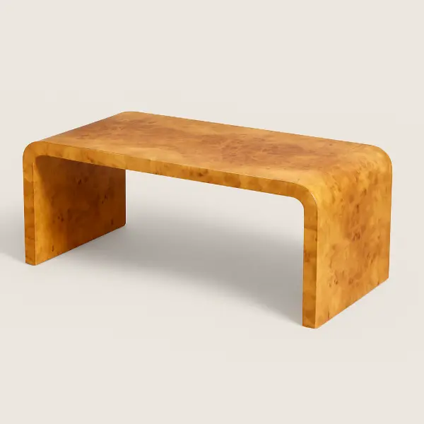 Winchester Waterfall Burlwood Coffee Table in artisan burlwood finish with curved waterfall design