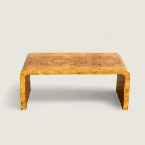 ront view of the Winchester Waterfall Burlwood Coffee Table in luxury burlwood finish