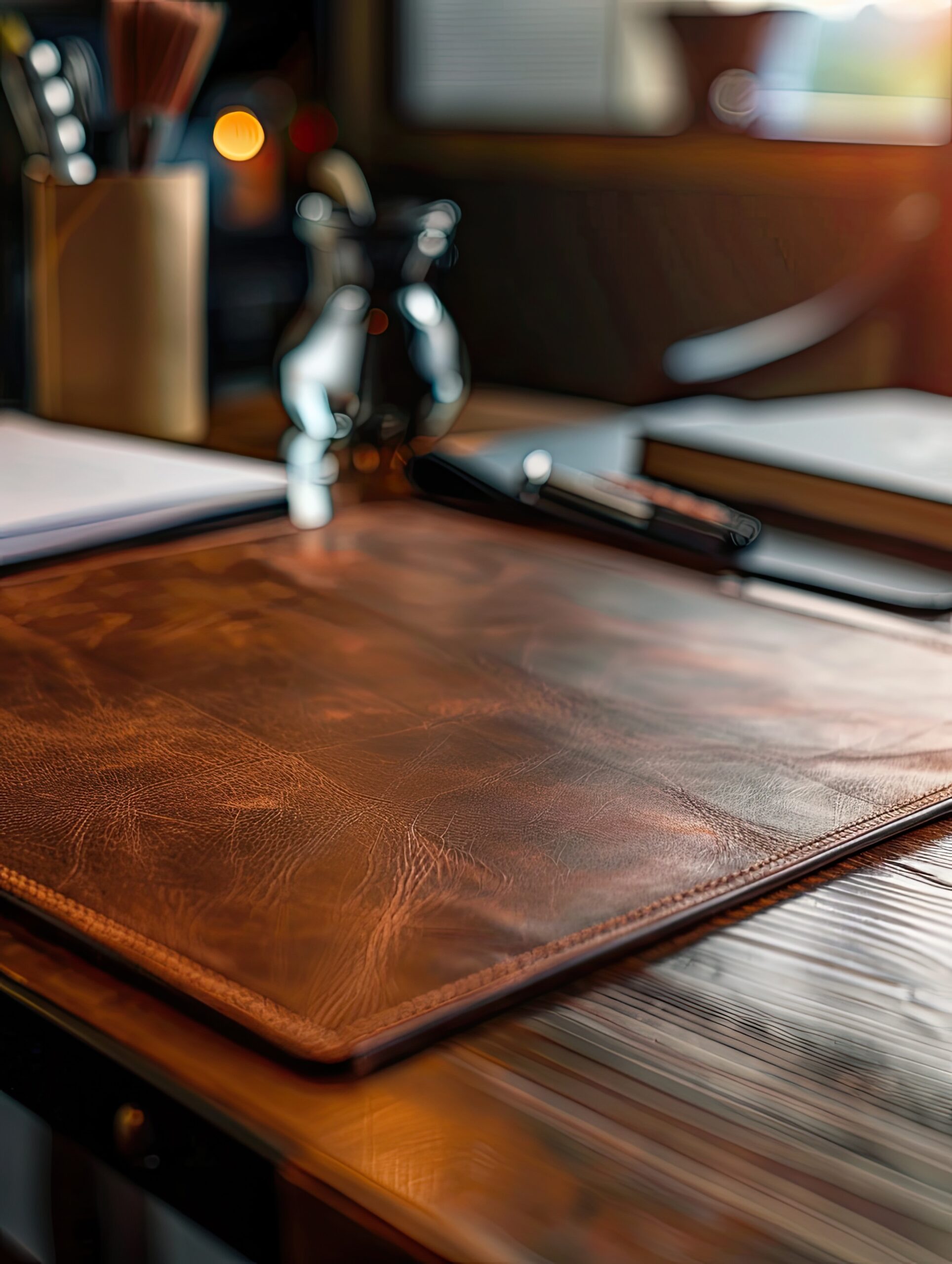 Handcrafted leather goods with heritage stitching and patina