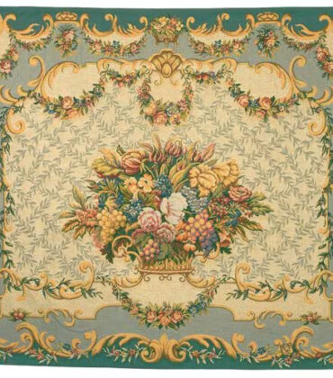 AUBUSSON FLORAL BASKET TAPESTRY