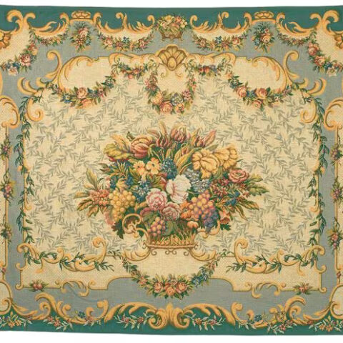 AUBUSSON FLORAL BASKET TAPESTRY
