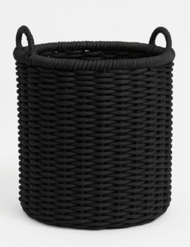 BLACK RATTAN WOVEN ROUND BASKET