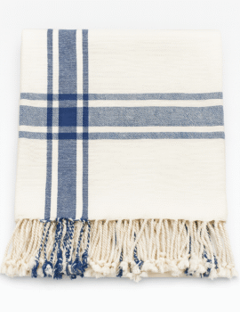 COTTON PLAID THROW WITH HAND-KNOTTED FRINGE