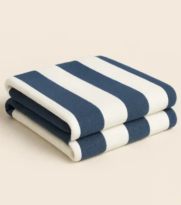 Cotton Beach Blanket with Woven Stripes
