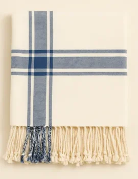 Cotton Plaid Throw with Hand-Knotted Fringe