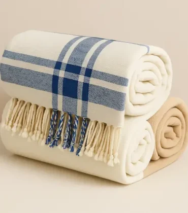 Cotton Plaid Throw with Hand-Knotted Fringe