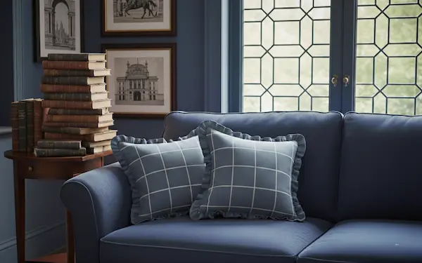 Glen Ruffle Linen Cushion Stylised