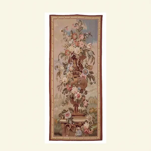Full view of the Grand Urn Handwoven Tapestry crafted from pure New Zealand wool, 155 × 68 cm