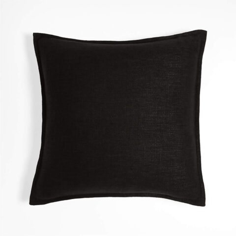 Inky Black Linen-Blend Flange Pillow