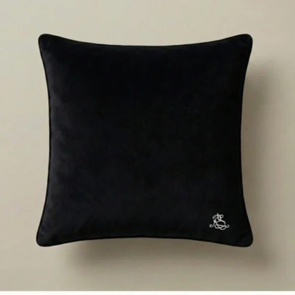 Midnight Embroidered Cotton Throw Pillow