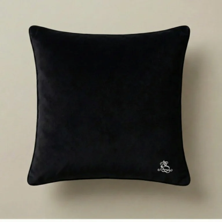 Midnight Embroidered Cotton Throw Pillow, close-up detail