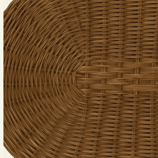 Handwoven Rattan Oval Placemat Texture Close-up of tightly woven rattan texture on an oval placemat