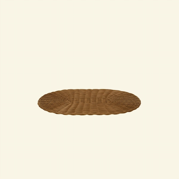 Side Profile of Oval Rattan Placemat Side view of oval rattan placemat showing handwoven edge