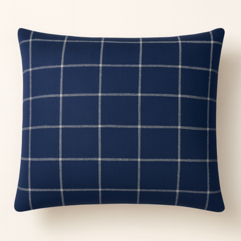 Navy Windowpane Linen Euro Cushion