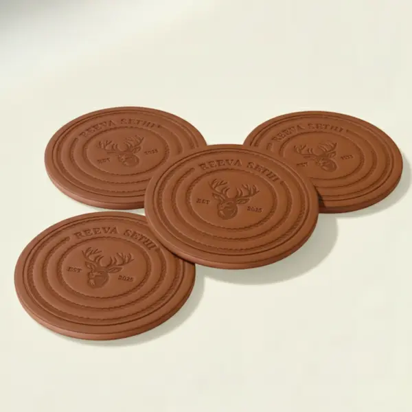Stag Crest Leather Coaster Gift Set - Image 4