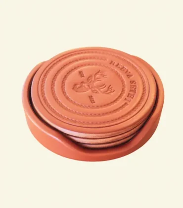 Stag Crest Premium Aniline Leather Coasters, Set of Four