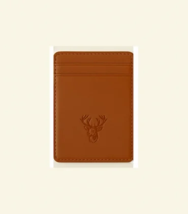 Stag Crest Saddle Tan Magnetic Leather Card Case