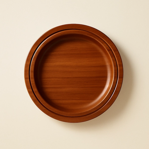 Mahogany charger showing warm grain and smooth satin finish.