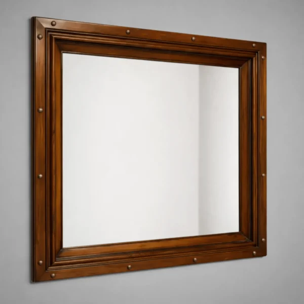 Joshua Tree mahogany wall mirror with solid wood frame and forged nailhead accents