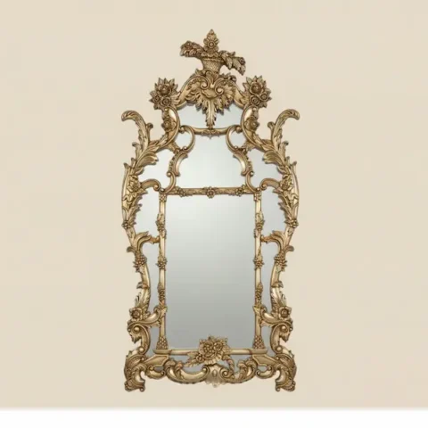 Full view of Beaumont Gilded Rococo Mirror with ornate floral gold leaf frame
