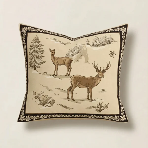 Stag tapestry throw pillow with velvet back