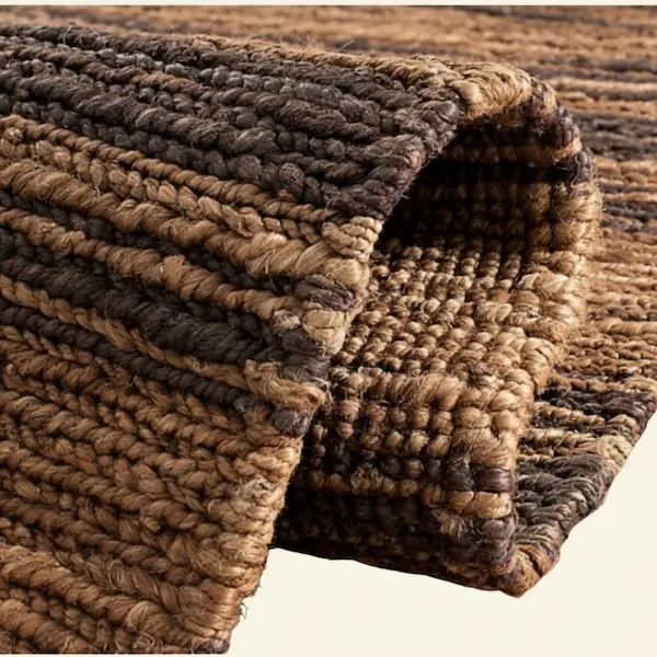 Harbor Ticking Hand-Knotted Jute Rug – Texture Detail Close-up of Harbor Ticking Hand-Knotted Jute Rug showing ticking stripes and hand-knotted jute texture