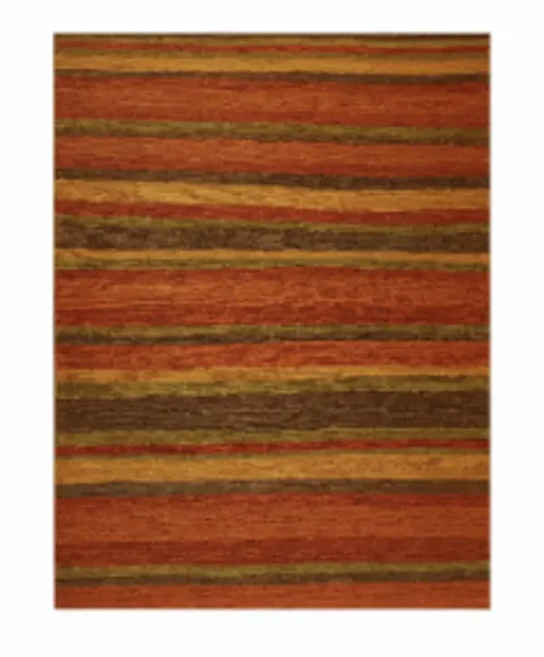 Handwoven striped area rug in warm earthy tones – part of the Reeva Sethi Home luxury rug collection featuring heirloom-quality rugs, traditional designs, and artisan craftsmanship.