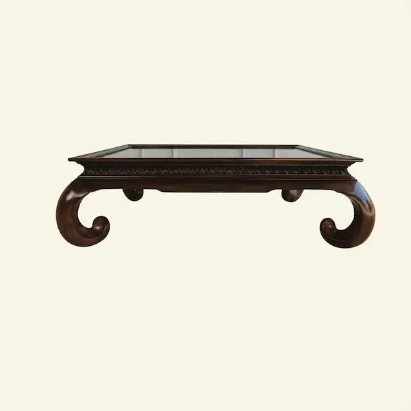 Imperial Scroll Coffee Table – Detail Views Close-up views of the Imperial Scroll Coffee Table showing scroll legs, top surface, and carved apron
