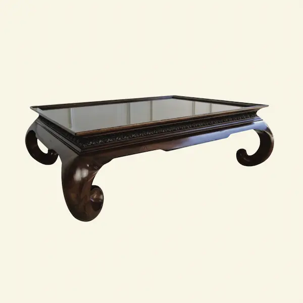 Imperial Scroll Coffee Table – Detail Views Close-up views of the Imperial Scroll Coffee Table showing scroll legs, top surface, and carved apron