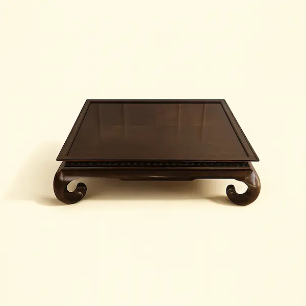 Imperial Scroll Coffee Table – Hand-Carved Mahogany mperial Scroll Coffee Table with bold scroll legs and carved apron in rich mahogany finish
