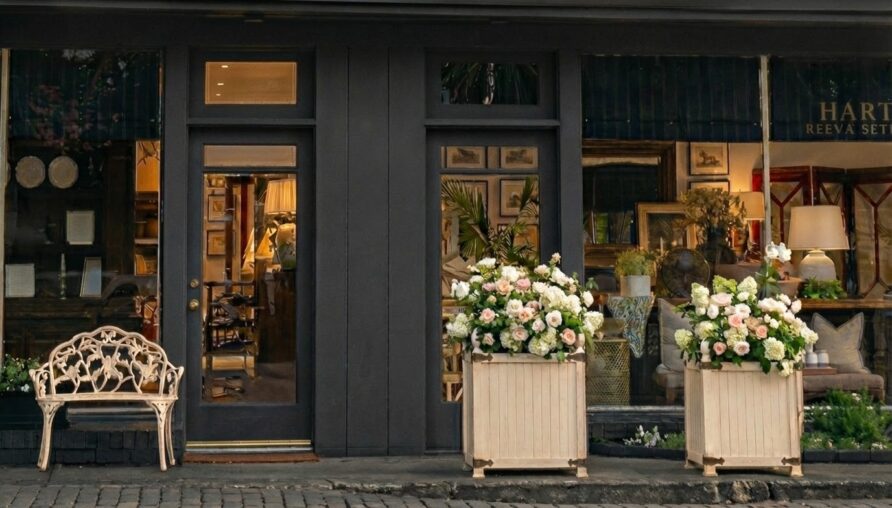 Exterior of Reeva Sethi Home luxury furniture showroom in Saratoga Village, California