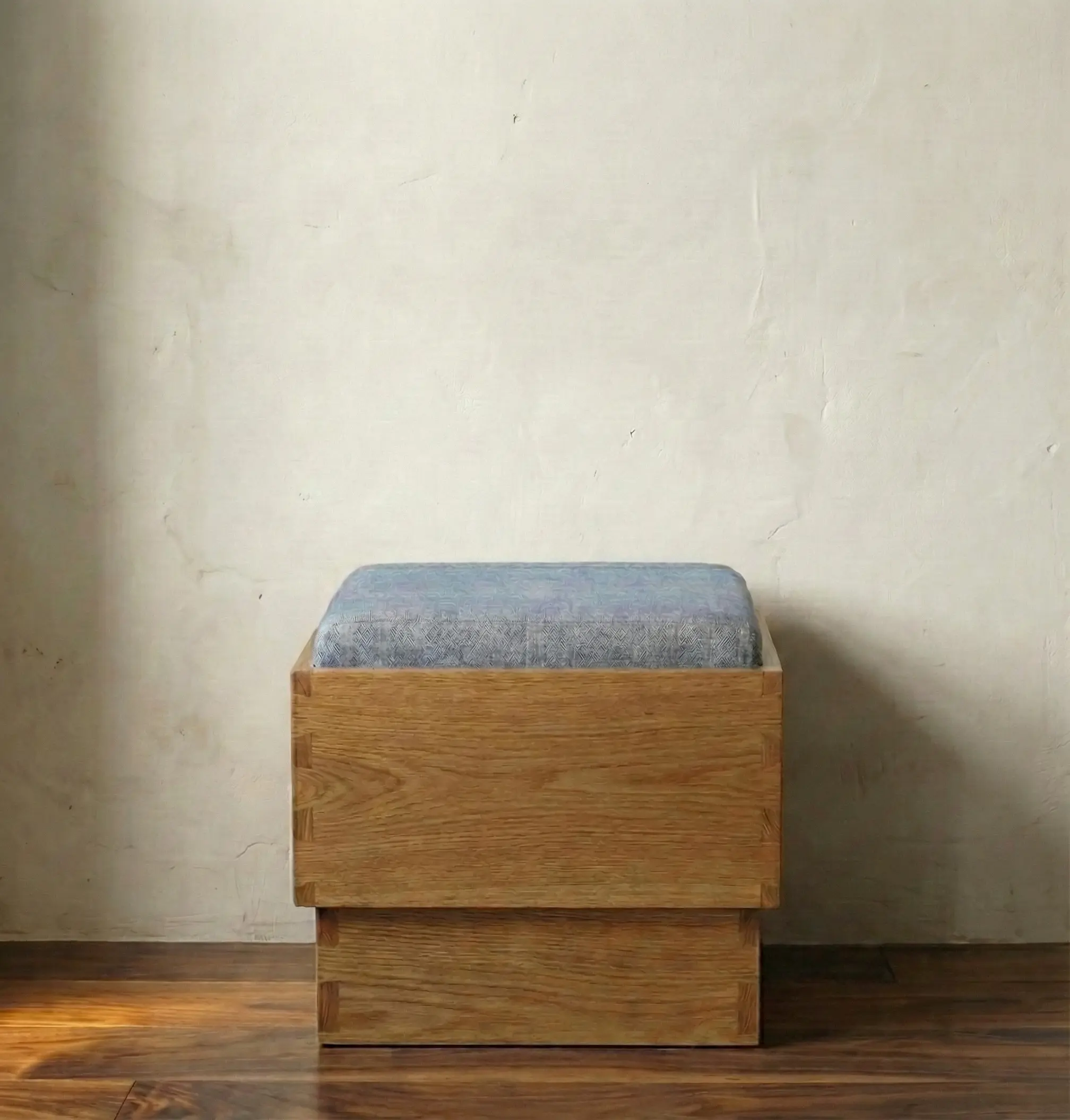 Mahogany cube stool showing joinery details