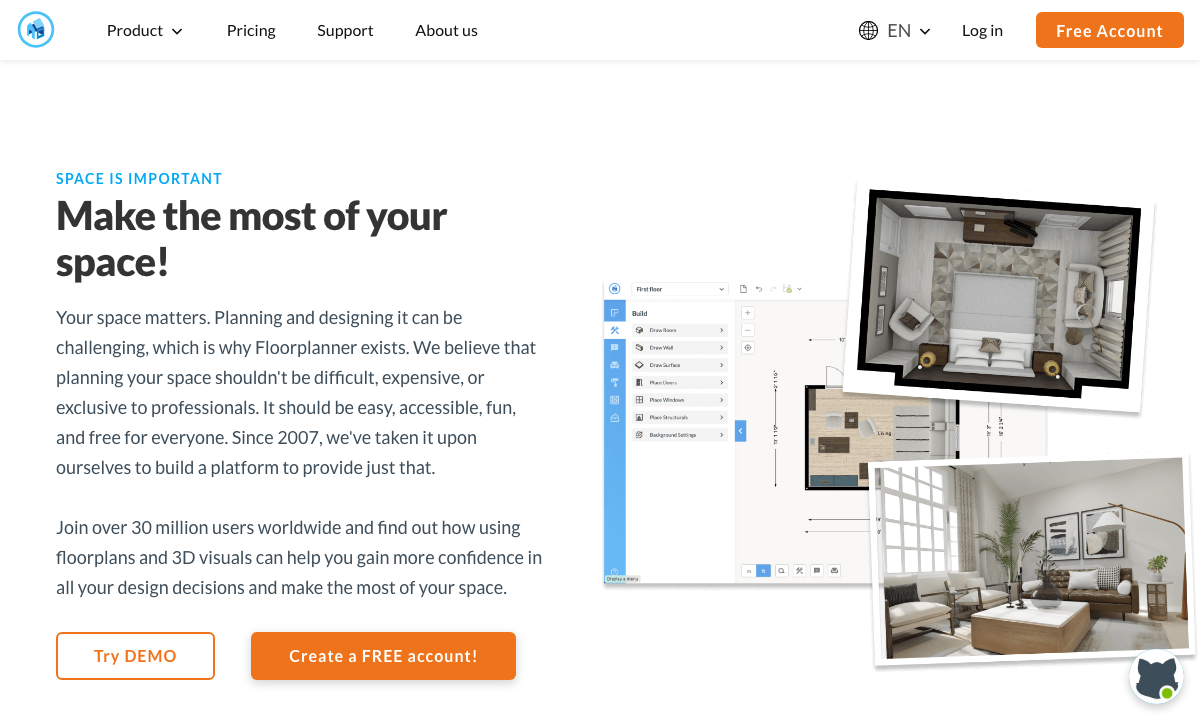 Floorplanner homepage featuring 2D and 3D floor planning
