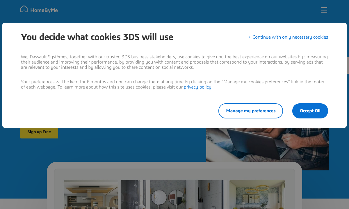 HomeByMe website showing room planner and render examples