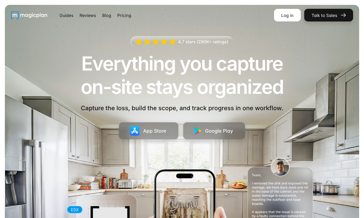 magicplan website highlighting mobile room capture