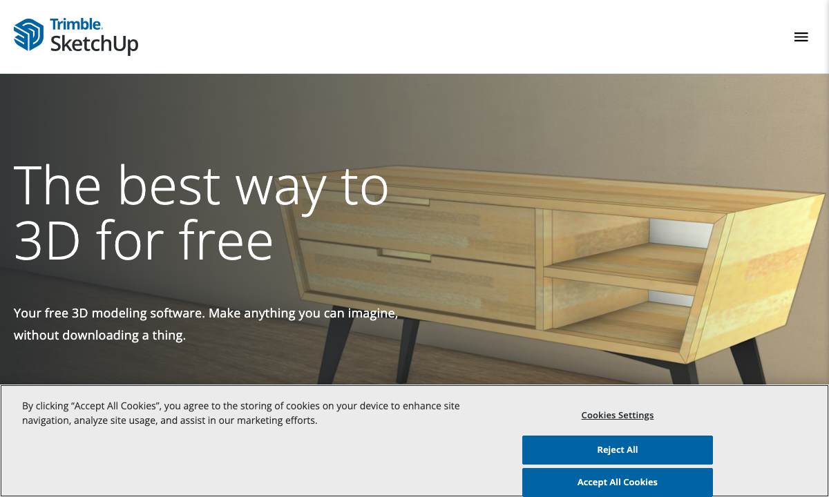 SketchUp Free web-based 3D modeling page