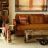 Living room with natural fiber rug, showing jute or sisal rug under furniture arrangement