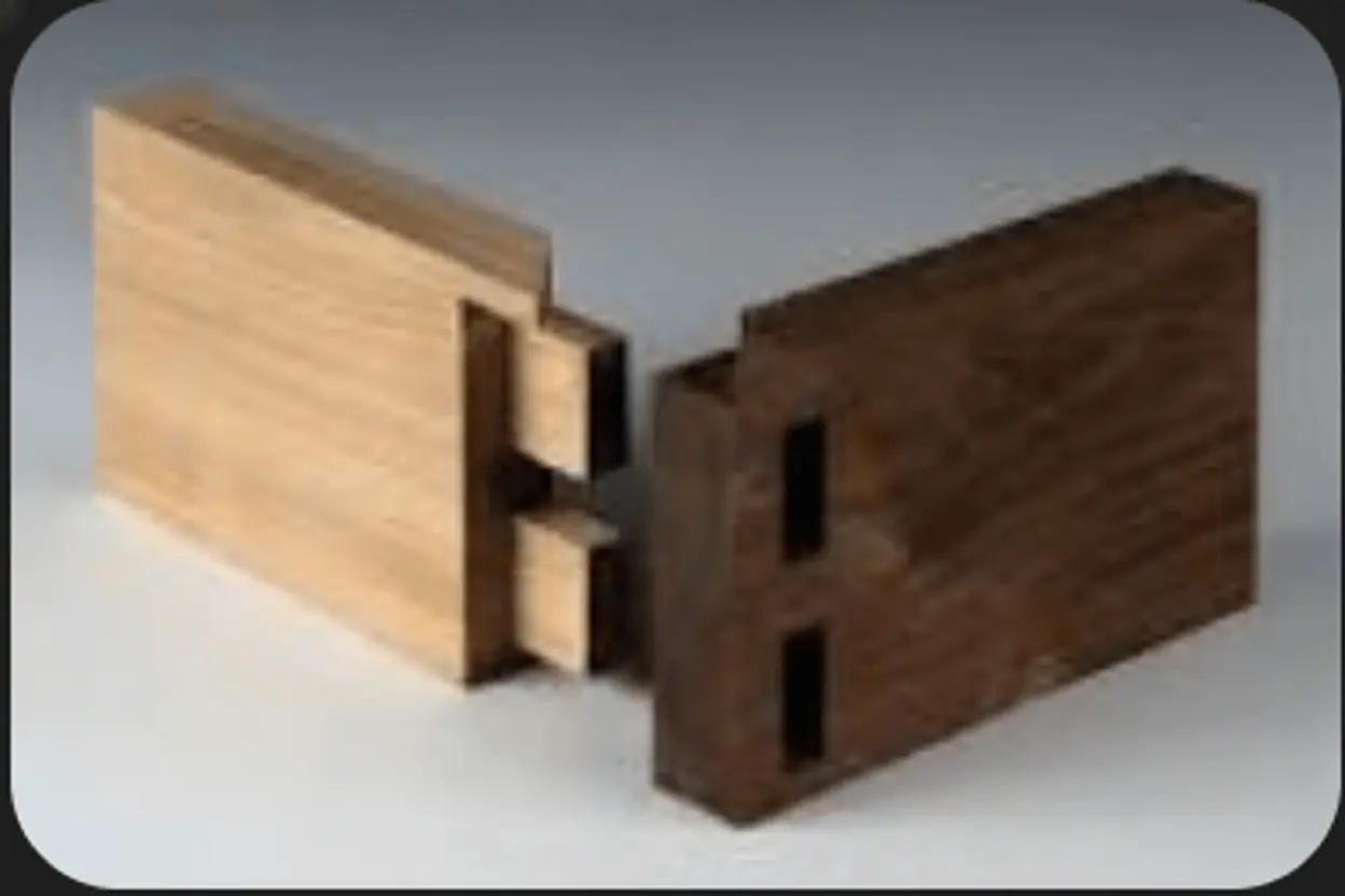 Mortise and tenon joinery detail showing traditional solid wood furniture construction