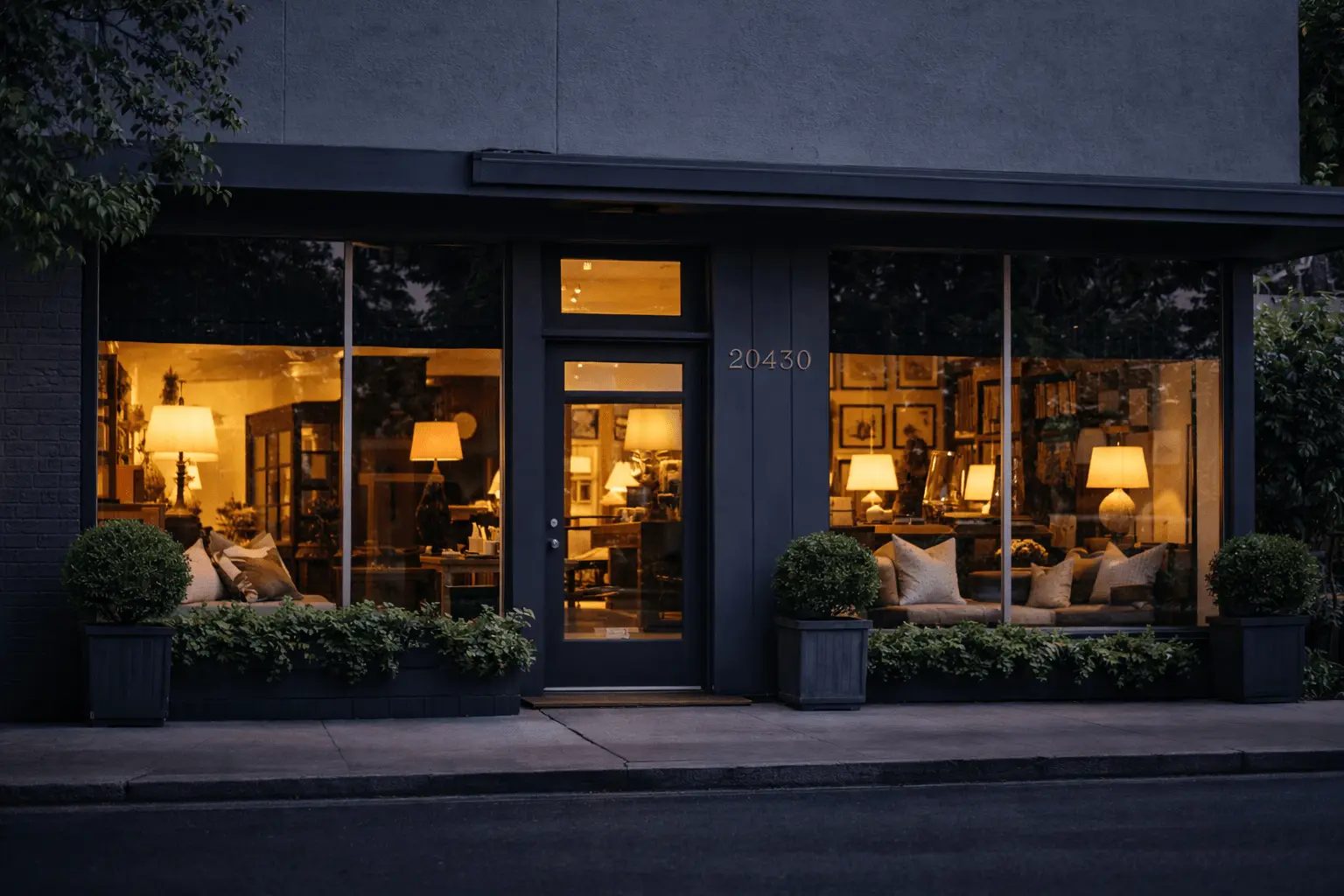 Reeva Sethi Home showroom exterior on Saratoga–Los Gatos Road in Saratoga, California