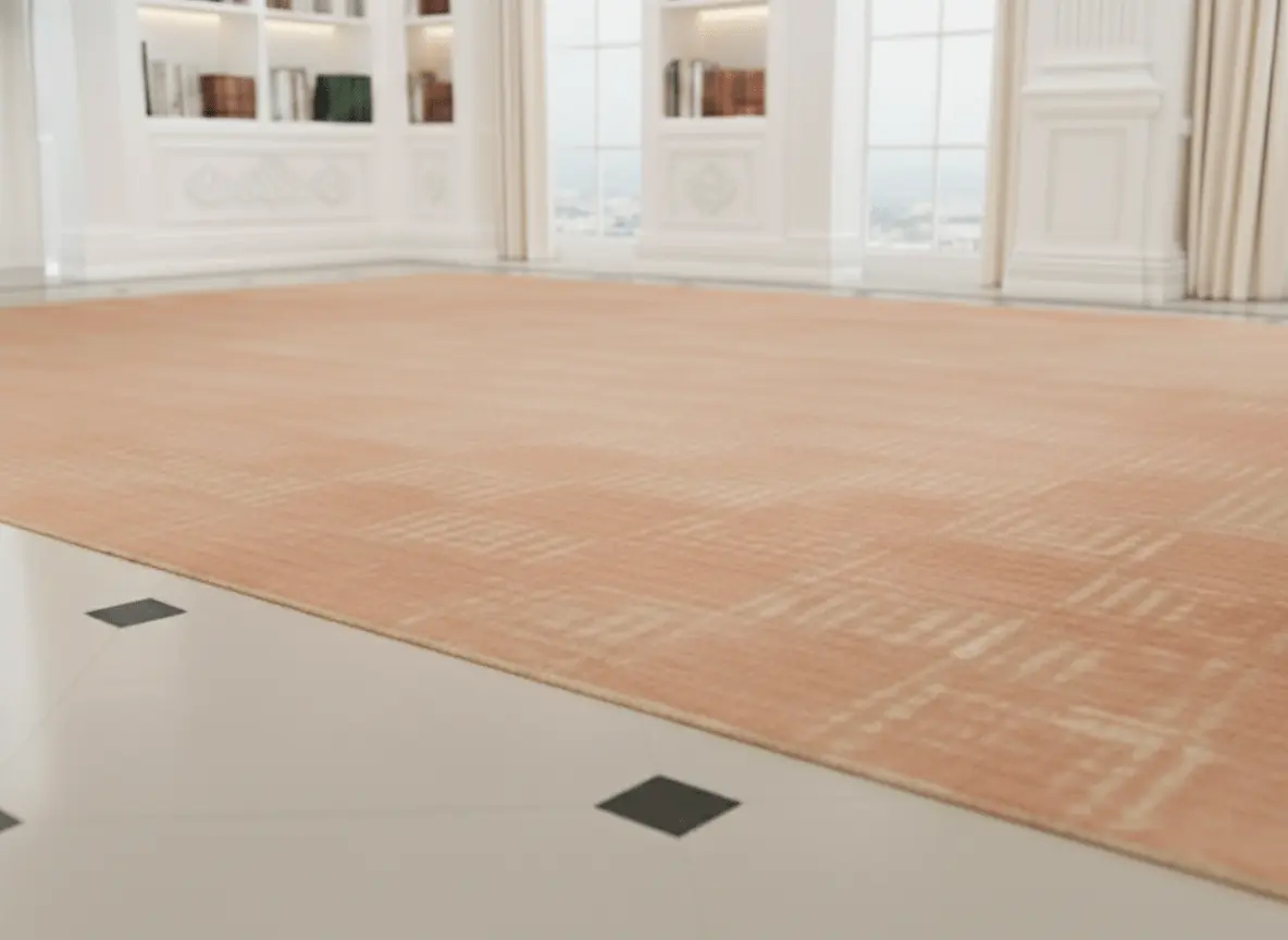 Salon interior with handwoven rug — light and ground established before furniture — Reeva Sethi Home